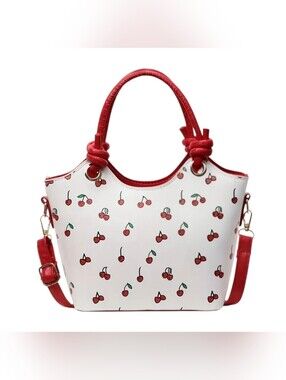 Pin Up Style Red & White Cherry Print Purse With Handmade Cherry Keychain